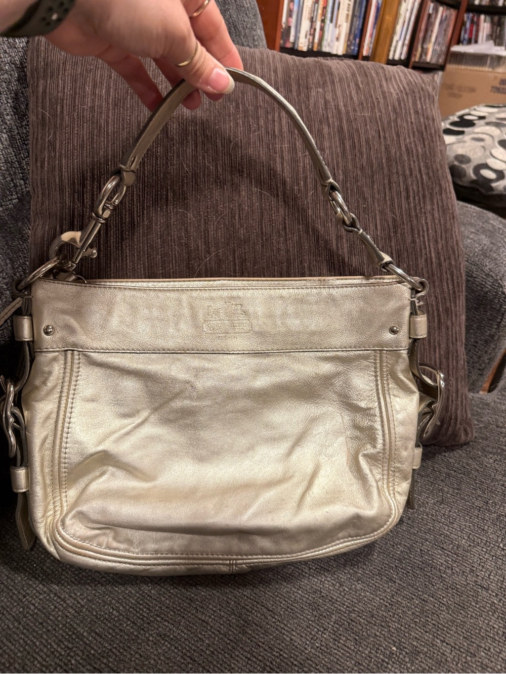 Coach Metallic Zoey Silver Leather Shoulder Bag